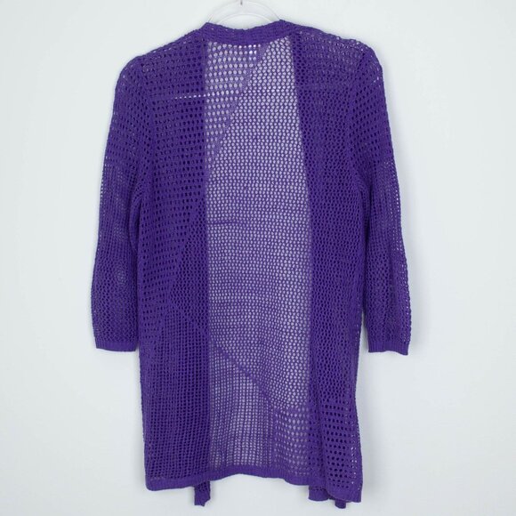 Chicos Womens Open Knit Linen Blend Long Cardigan Size 0 S Purple 3/4 Sleeve - Picture 6 of 7